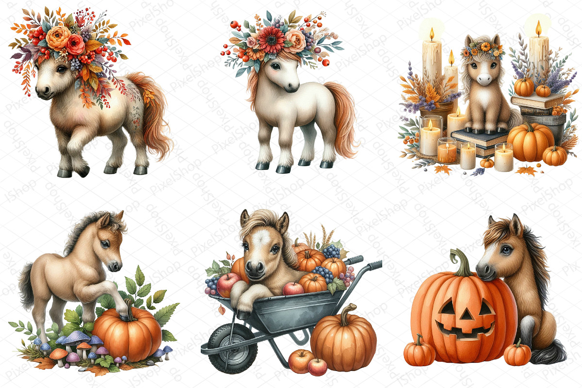 Watercolor Autumn Horse Clipart, an Illustration by DreamPrint404 (Photo 4 of 6)