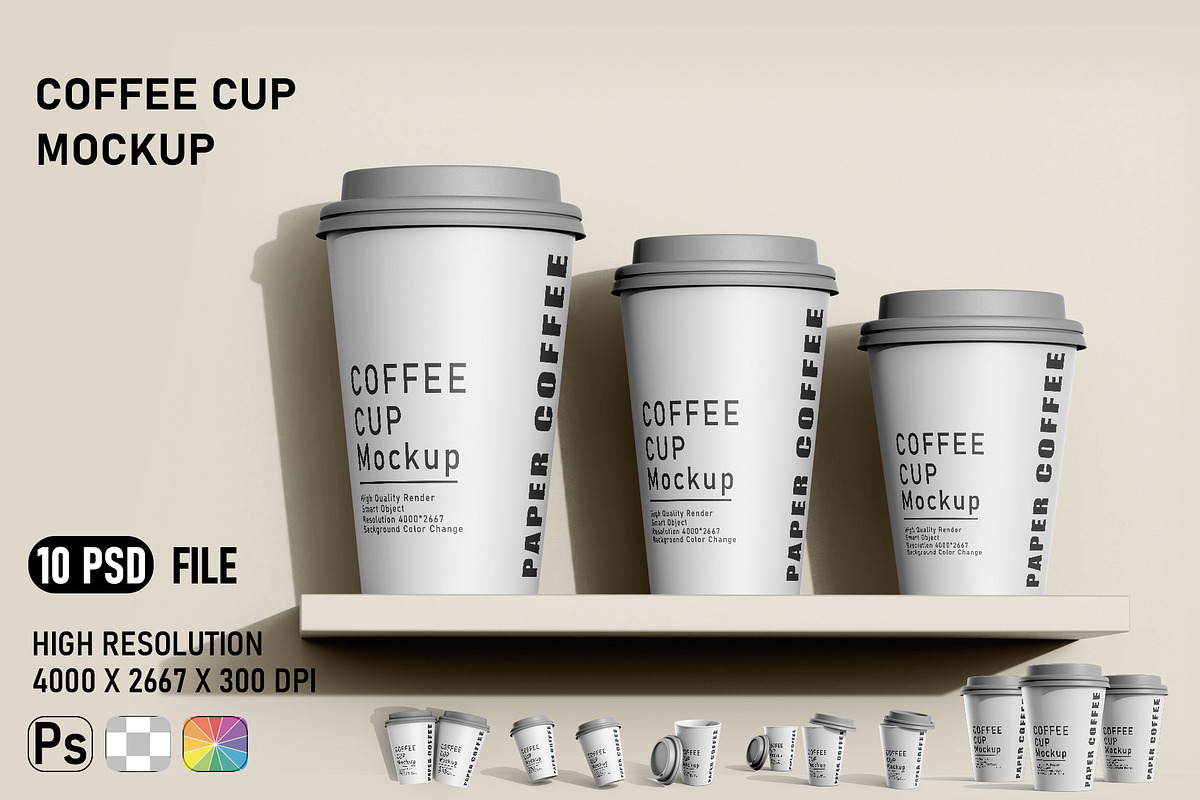 Scattered Paper Cups Mockup, a Packaging Mockup by pixelmock (Photo 2 of 18)