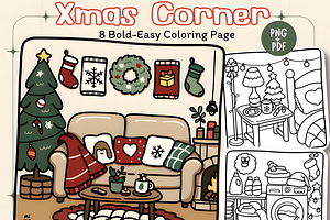Xmas Corner Coloring Pages, a Seasonal Illustration by Coco Bloom