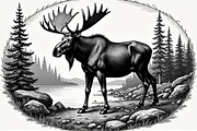 Moose with mountain in the forest, an Illustration by Amazin_art (Thumbnail 4 of 13)