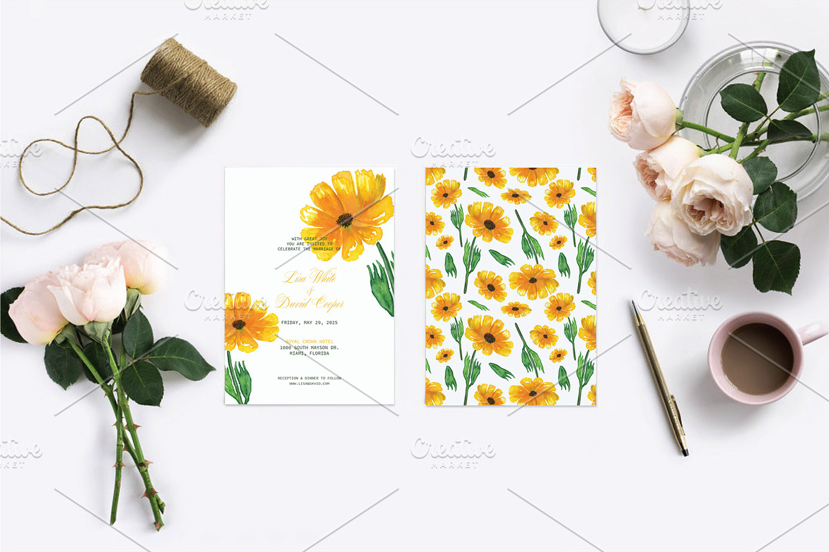 Sunflower Watercolor Wedding Invite, an Invitation Template by Love Design (Photo 5 of 7)