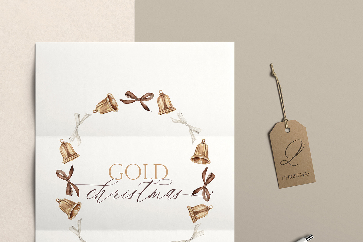Gold Christmas Watercolor Clipart, a Decorative Illustration by Beigetime (Photo 16 of 18)