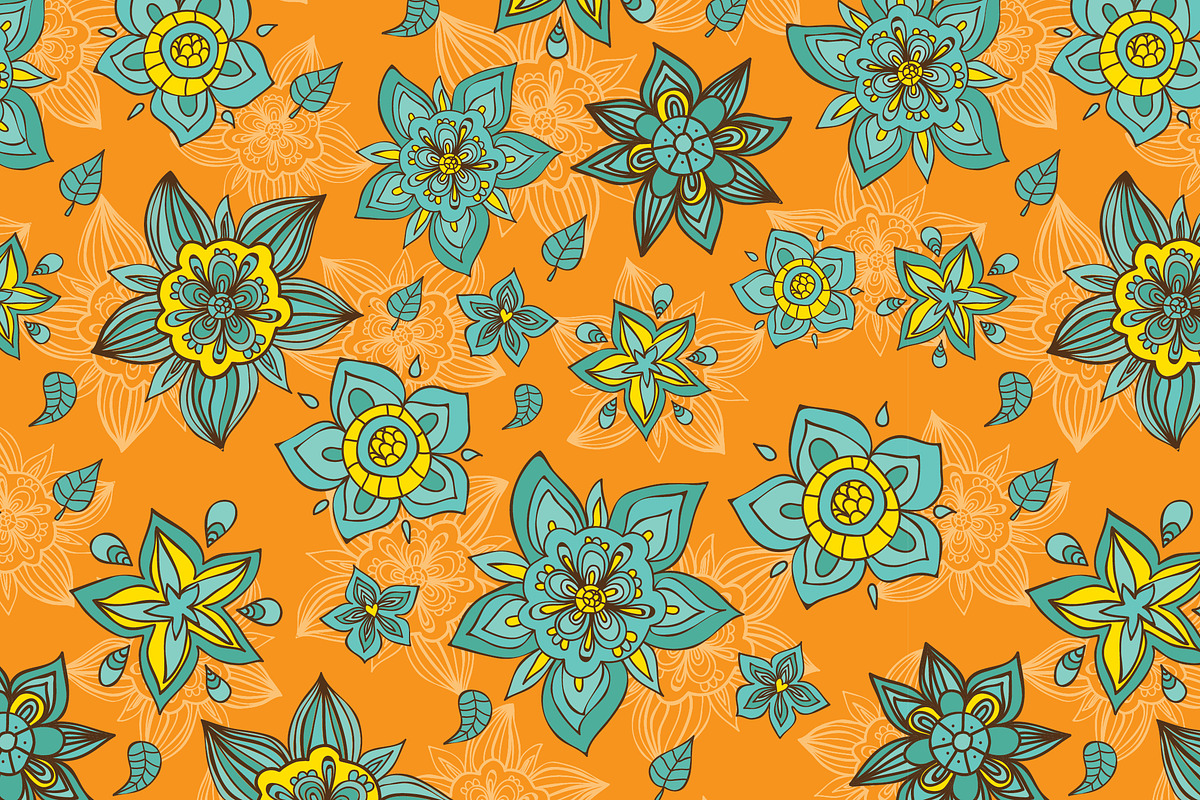 Vector doodle flowers patterns. preview 5