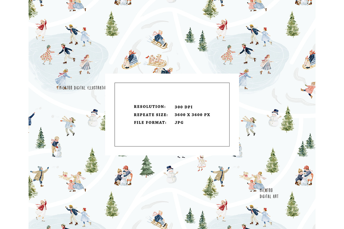 winter fun activities pattern, a Pattern Graphic by Milatoo (Photo 2 of 3)