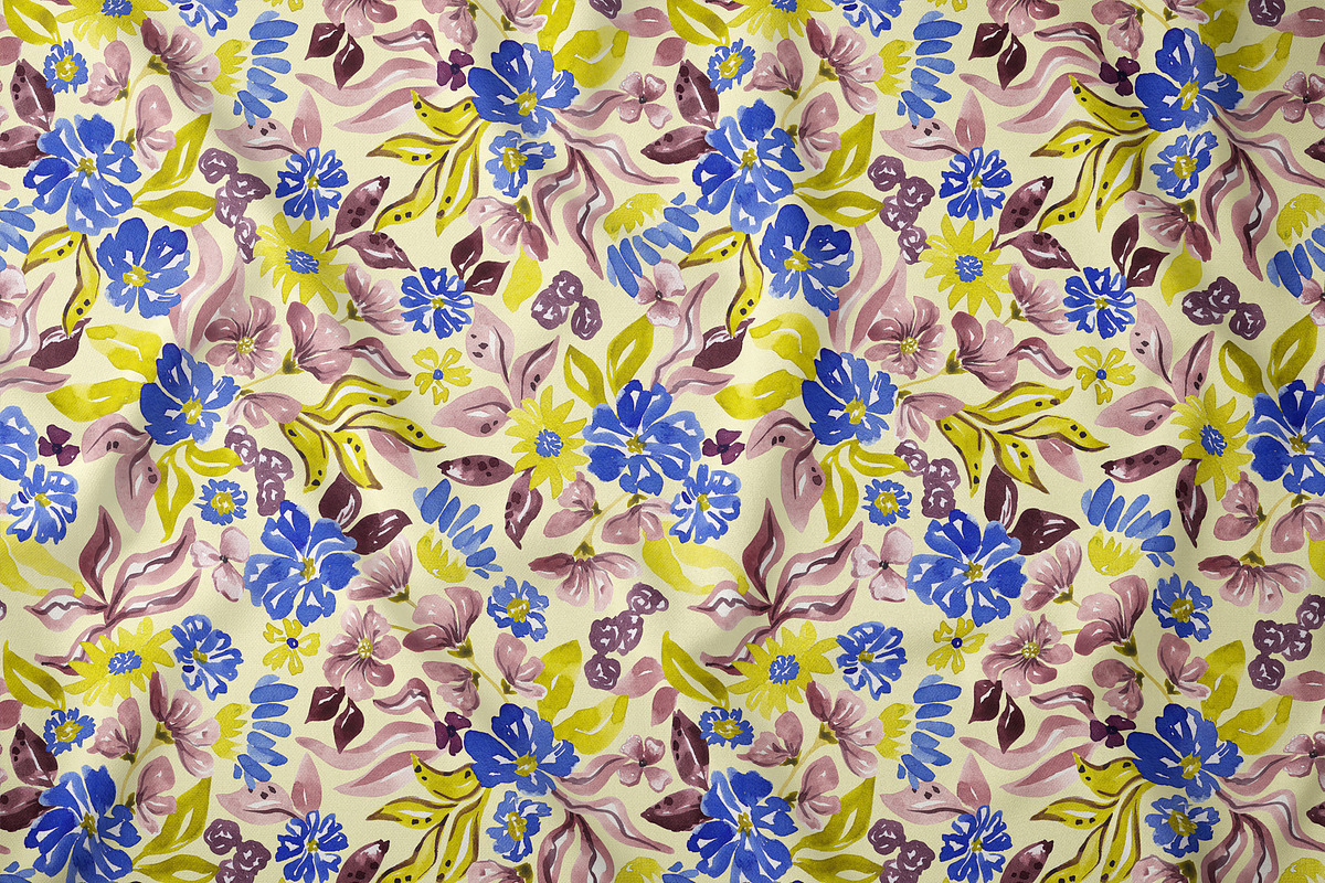Blue, Yellow, Plum floral pattern, a Pattern Graphic by SirenaArt (Photo 5 of 16)