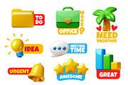 Labels with 3d elements. Office work, an Object Illustration by YummyBuum (Thumbnail 3 of 3)