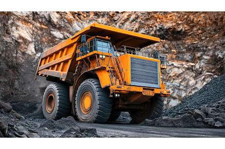 Large orange mining dump truck in a, a Transportation Photo by Sergey Kotenev