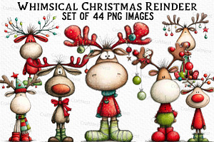 Whimsical Christmas Reindeer Clipart, an Illustration by Craft Nest