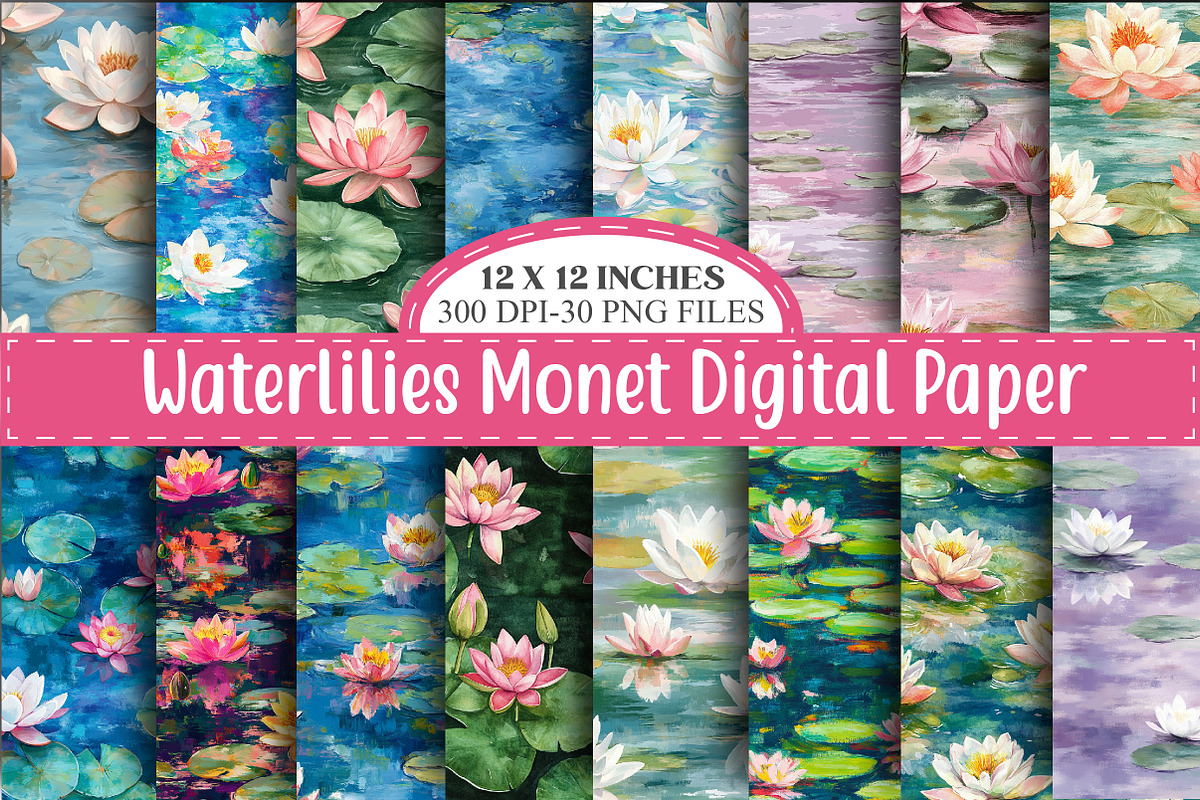 Waterlilies Monet Digital Paper, a Background Graphic by designcity5 (Photo 1 of 5)