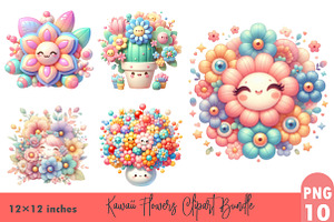 Kawaii Flowers Clipart Bundle., a Graphic by CitraGraphics