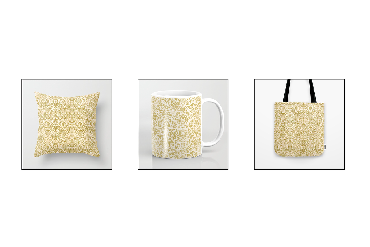 Seamless Gold Damask Patterns preview 3