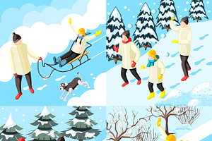 Family Winter Holidays Isometric Set