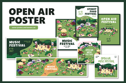 Open-air fest posters + banners set, a Background Graphic by PaperTrident