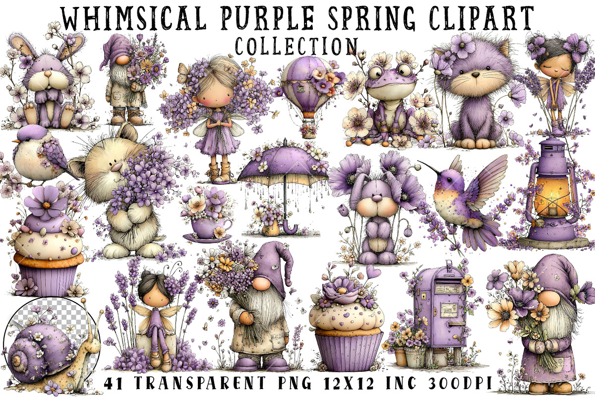 Whimsical Purple Spring Clipart, an Illustration by OK Design (Photo 1 of 6)