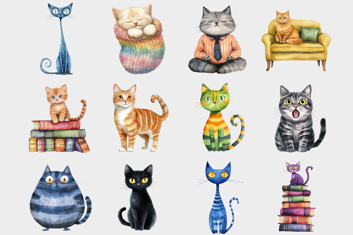 Whimsical Quirky Cat Clipart, a Seasonal Illustration by Design Market (Photo 2 of 4)