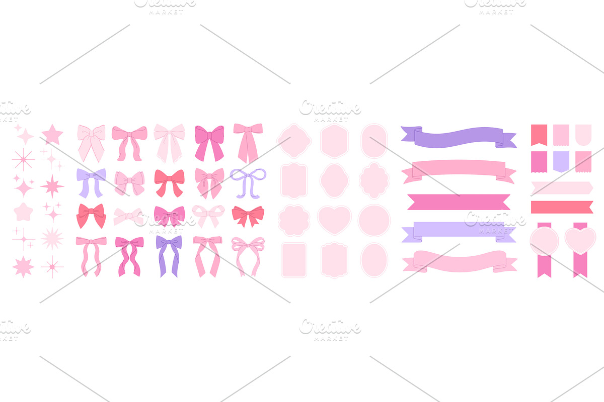 Bow ribbons and frames. Badges stars, an Illustration by LadadikArt