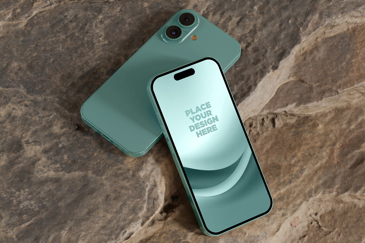 iPhone 16 Mockup with Rock – 6 PSD, an iPhone Mockup by Muhazdinata (Photo 3 of 8)