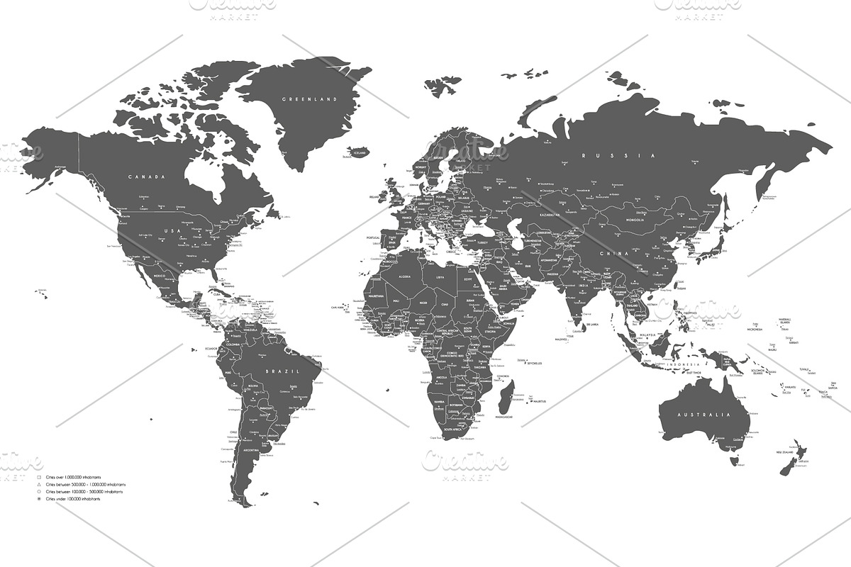 Vector World Map with main cities, an Education Illustration by asantosg (Photo 1 of 7)
