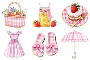 Bohemian Pink Gingham Summer Clipart, an Illustration by Watercolor design (Thumbnail 5 of 5)