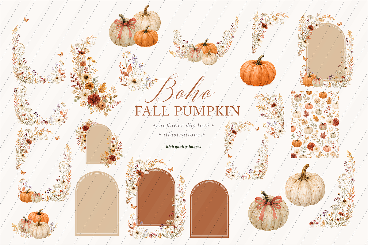 Pumpkin Terracotta Floral Clipart, an Object Illustration by Sunflower Day Love (Photo 3 of 4)