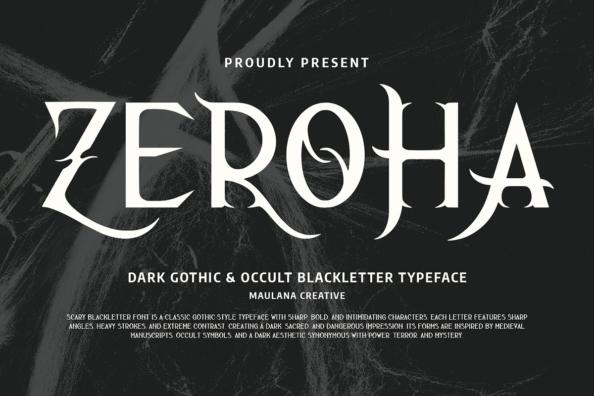 Zeroha Dark Gothic Blackletter Font, a Blackletter Font by Maulana Creative (Photo 1 of 7)