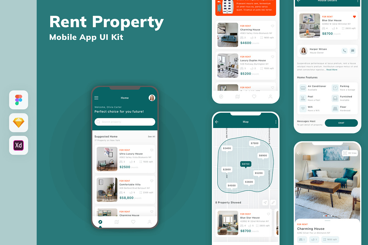 Rent Property Mobile App UI Kit, an UI Kit Template by uicube (Photo 1 of 2)