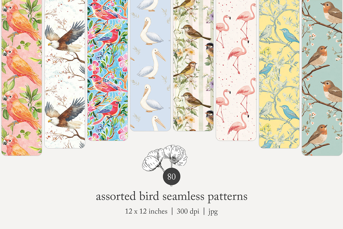 80 assorted bird seamless pattern, a Pattern Graphic by Poppy Lane Studio (Photo 1 of 11)