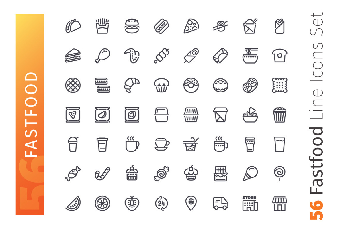 Fastfood Line Icons Set, an Outline Icon by Voysla's Shop (Photo 2 of 4)