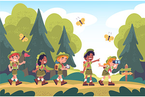 Kid scouts hiking. Child scouting, a Graphic by Stock-Smart-Start