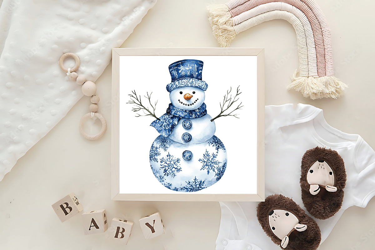 Christmas Blue Toile Snowman Clipart, an Illustration by CraftArtStudio (Photo 6 of 6)