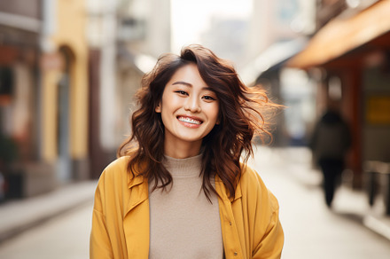 Japanese woman close up on a light background in the city, a Person Photo by ImageMir