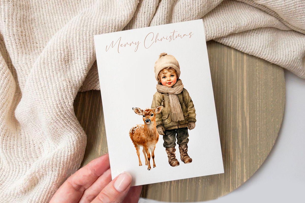 Boy with deer, Christmas watercolour, a Person Illustration by Hello My Print (Photo 5 of 9)