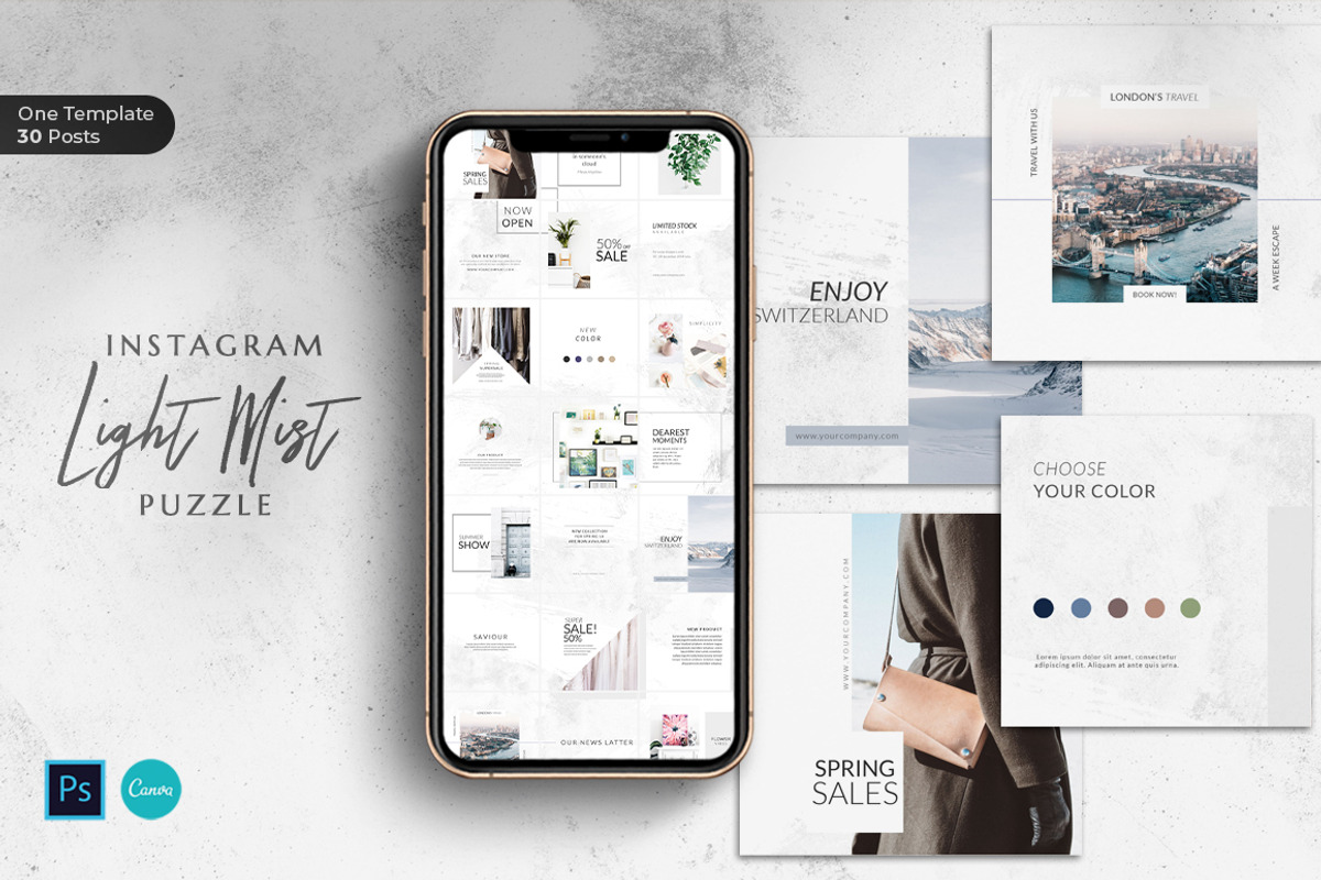 Instagram Puzzle Mist - Canva & PS, a Social Media Template by Eviory (Photo 1 of 11)