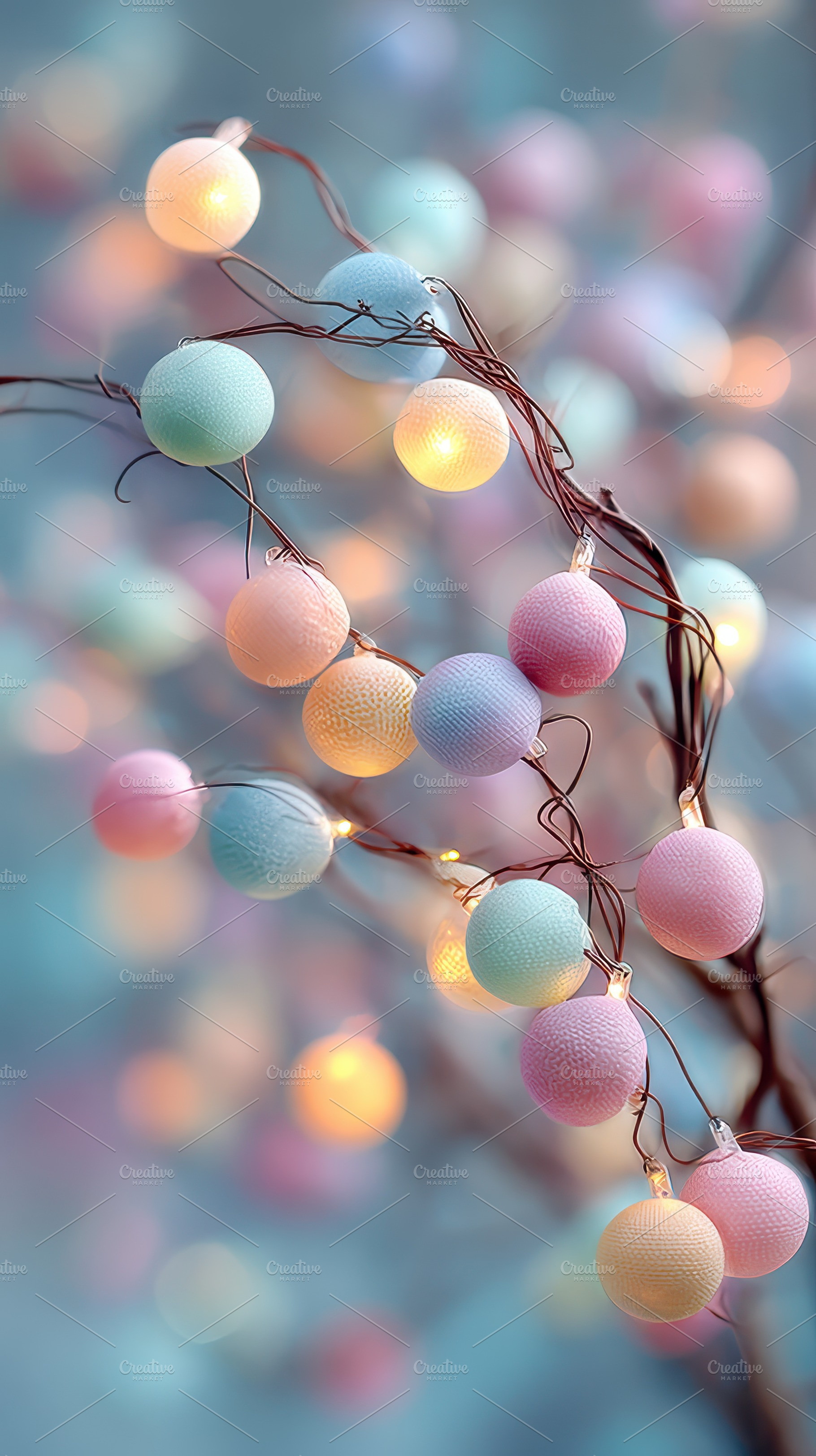 Pastel Ball Lights Twinkling on Bran, a Photo by Pixeness Studio