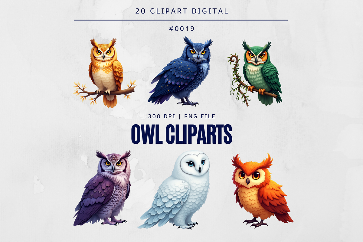 20 Owl Cliparts Design Digital, an Illustration by Wilin Digital (Photo 1 of 2)