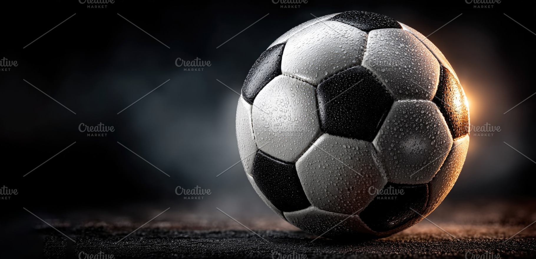 Wet Soccer Ball Close Up on Dark Background with Dramatic Stadiu, a Sports & Recreation Photo by José Manuel Gelpi