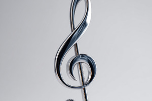 Silver 3D treble clef on gray, an Arts & Entertainment Photo by MistyDay
