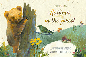 Autumn in the forest. Art set