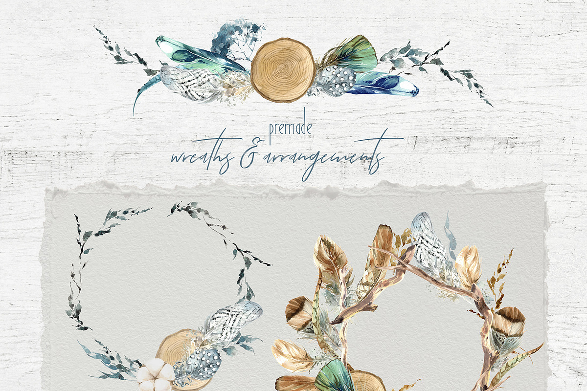 Boho Feathers Watercolor Collection, an Illustration by Cat In Colour (Photo 3 of 7)
