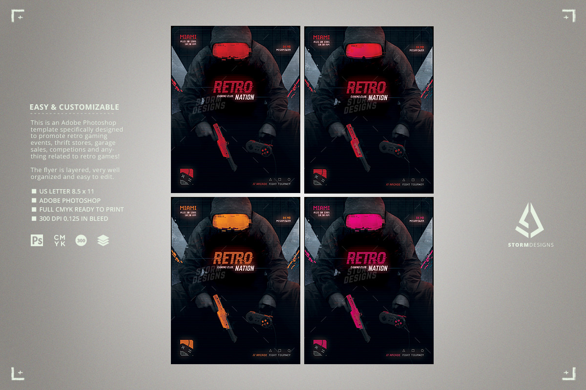 Game Night Flyer Retro Nation Poster, a Flyer Template by Storm Pixels (Photo 3 of 4)