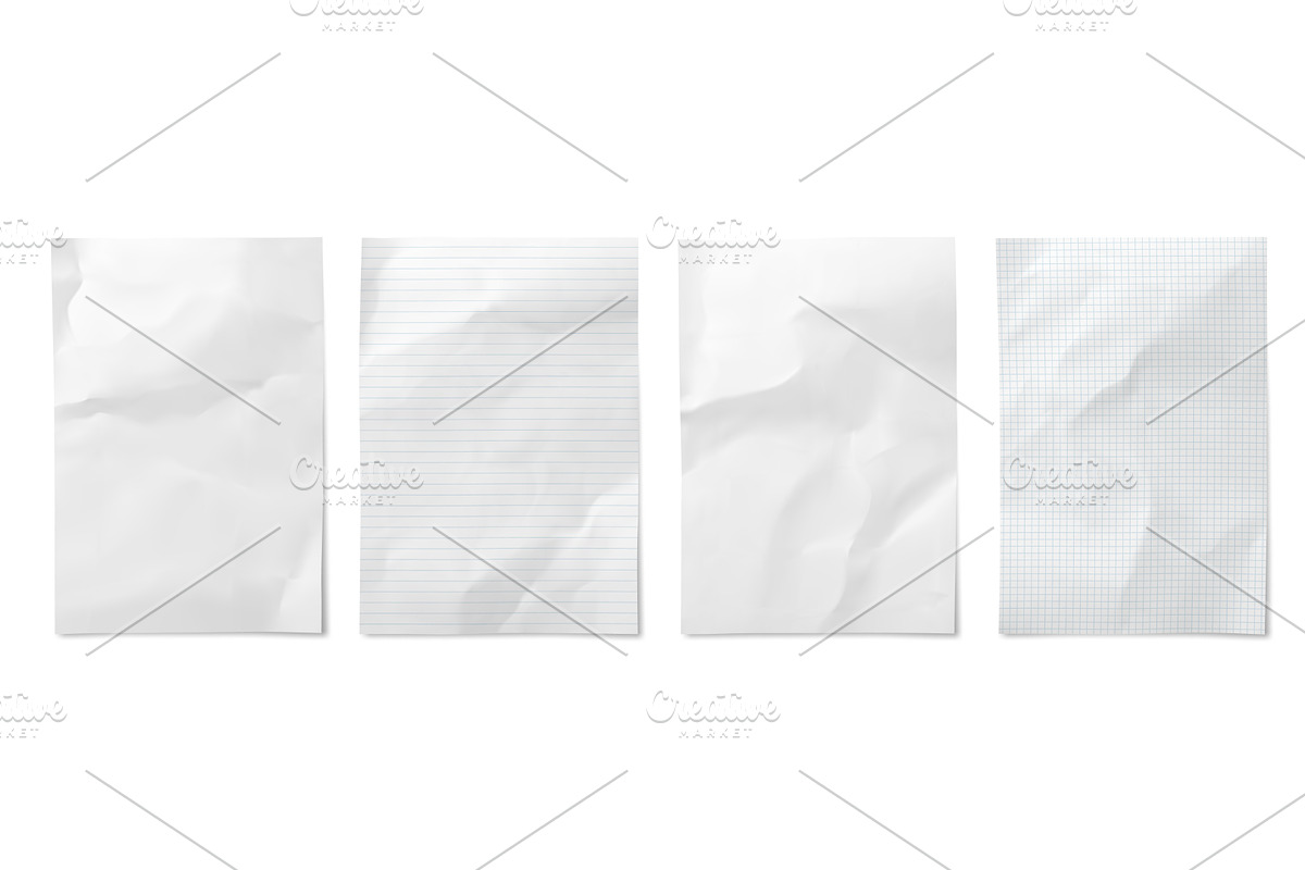 Crumbled wrinkle paper sheets, a Decorative Illustration by Vector Tradition