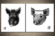 Pigs Sumi-e, an Animal Illustration by StabuLaRasa illustration (Thumbnail 4 of 17)