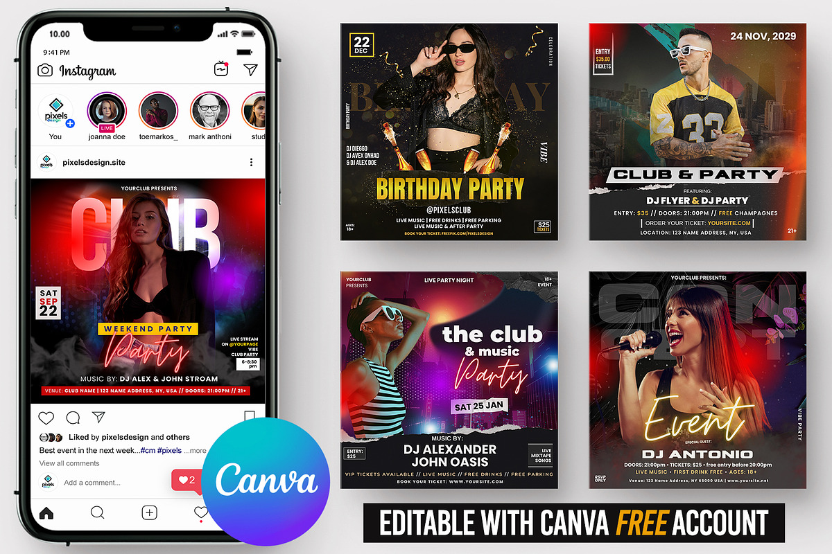 5 Modern Canva Event Instagram Flyer, a Social Media Template by PixelsDesign (Photo 1 of 7)