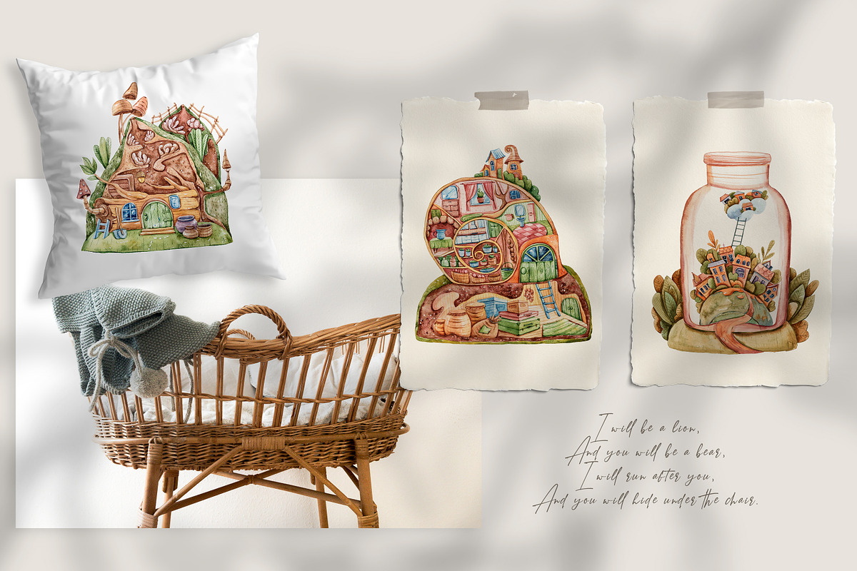 SALE! Watercolor Fairy tale cottage, a Decorative Illustration by Tiana Geo (Photo 3 of 13)