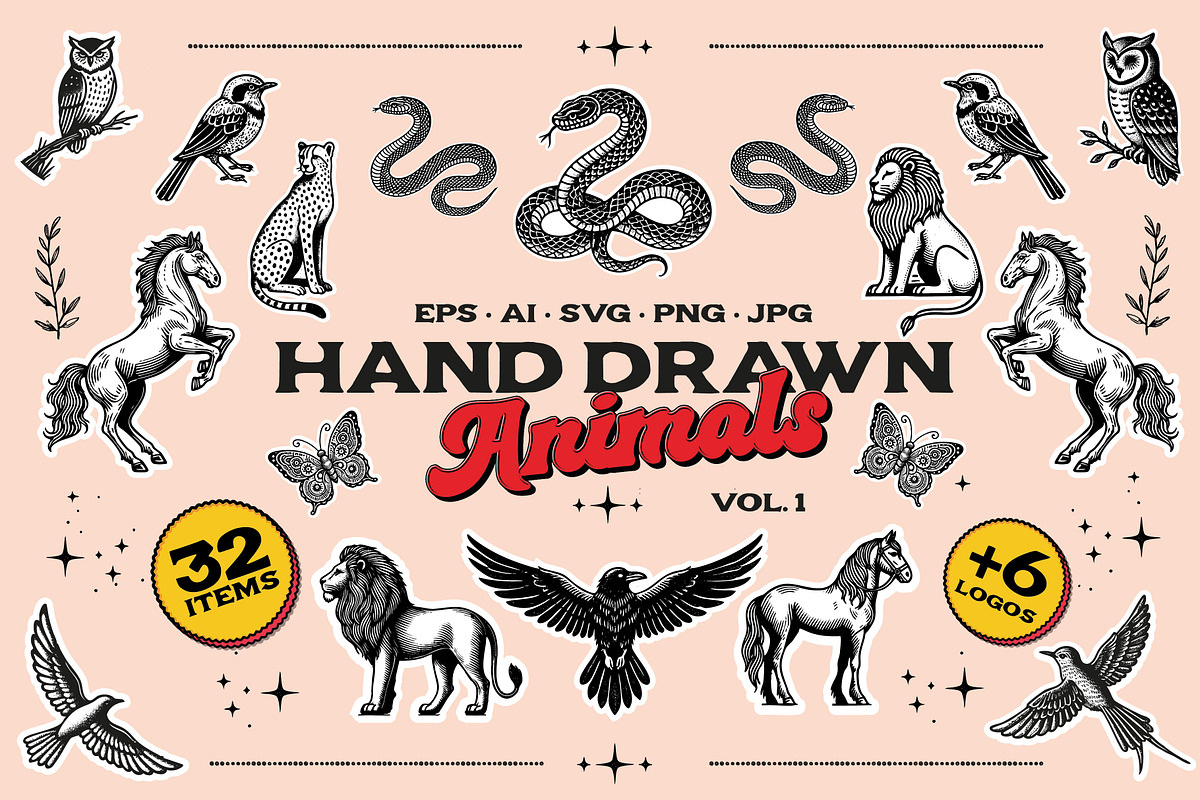 Hand Drawn Animals Vol. 1 + Bonus, an Animal Illustration by lahatom (Photo 1 of 6)