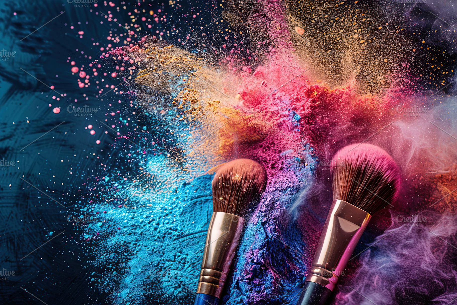 Makeup brush with powder explosion, a Photo by AlyaAnd