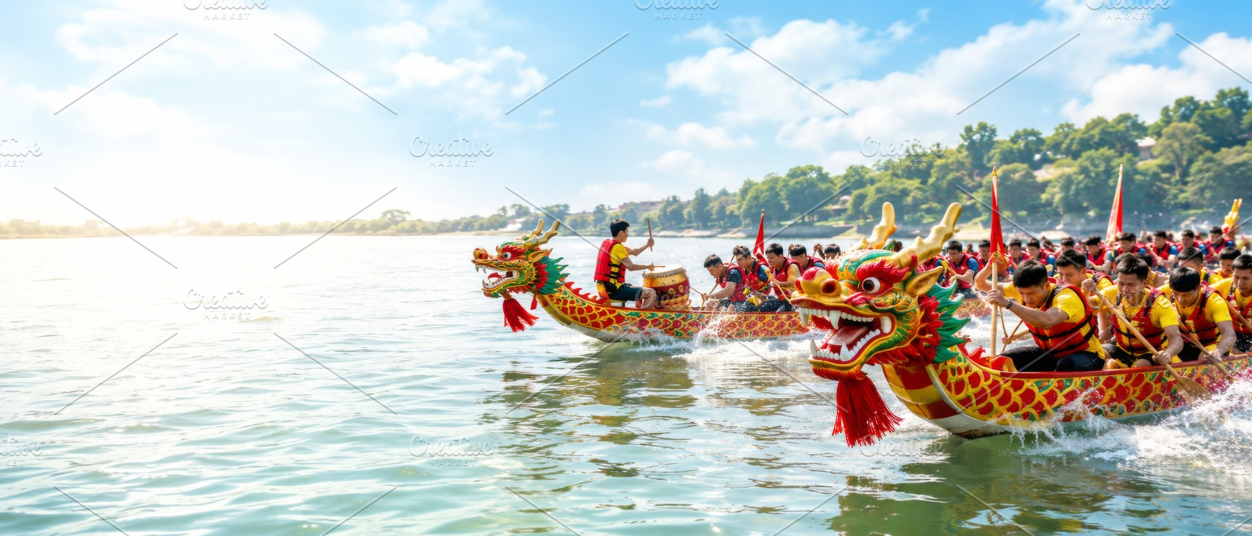 Dragon Boat Festival race on river w, a Photo by Dvoevnore photos
