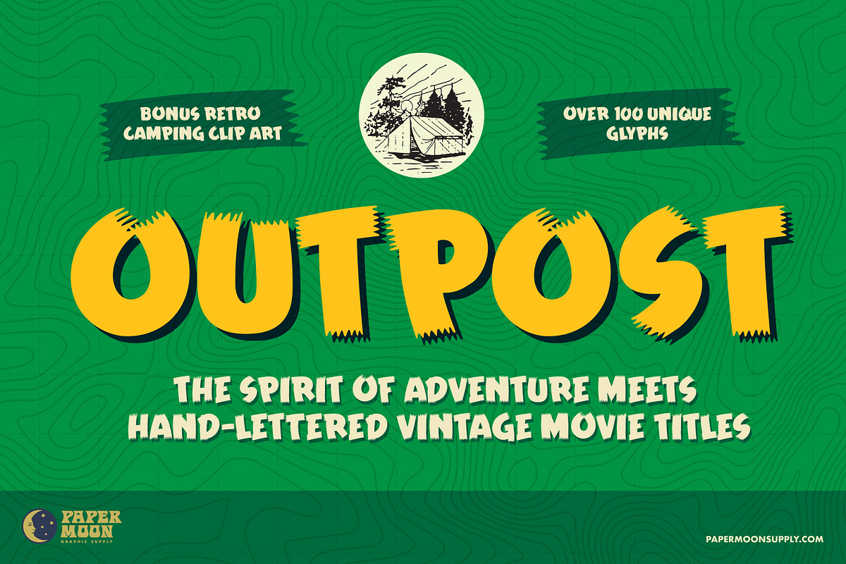 Outpost Retro Brush Font, a Font by Paper Moon Graphic Supply (Photo 1 of 10)