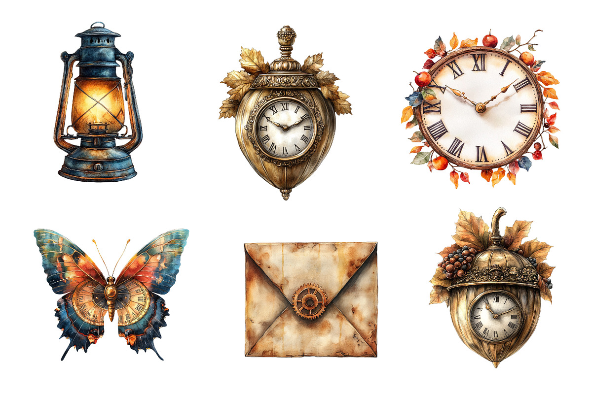 Steampunk Autumn Clipart, an Illustration by CreationArt (Photo 3 of 5)