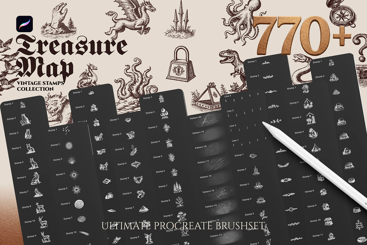 Treasure Map Procreate Brushes, a Shape Add-On by Spasibenko Art (Photo 13 of 13)